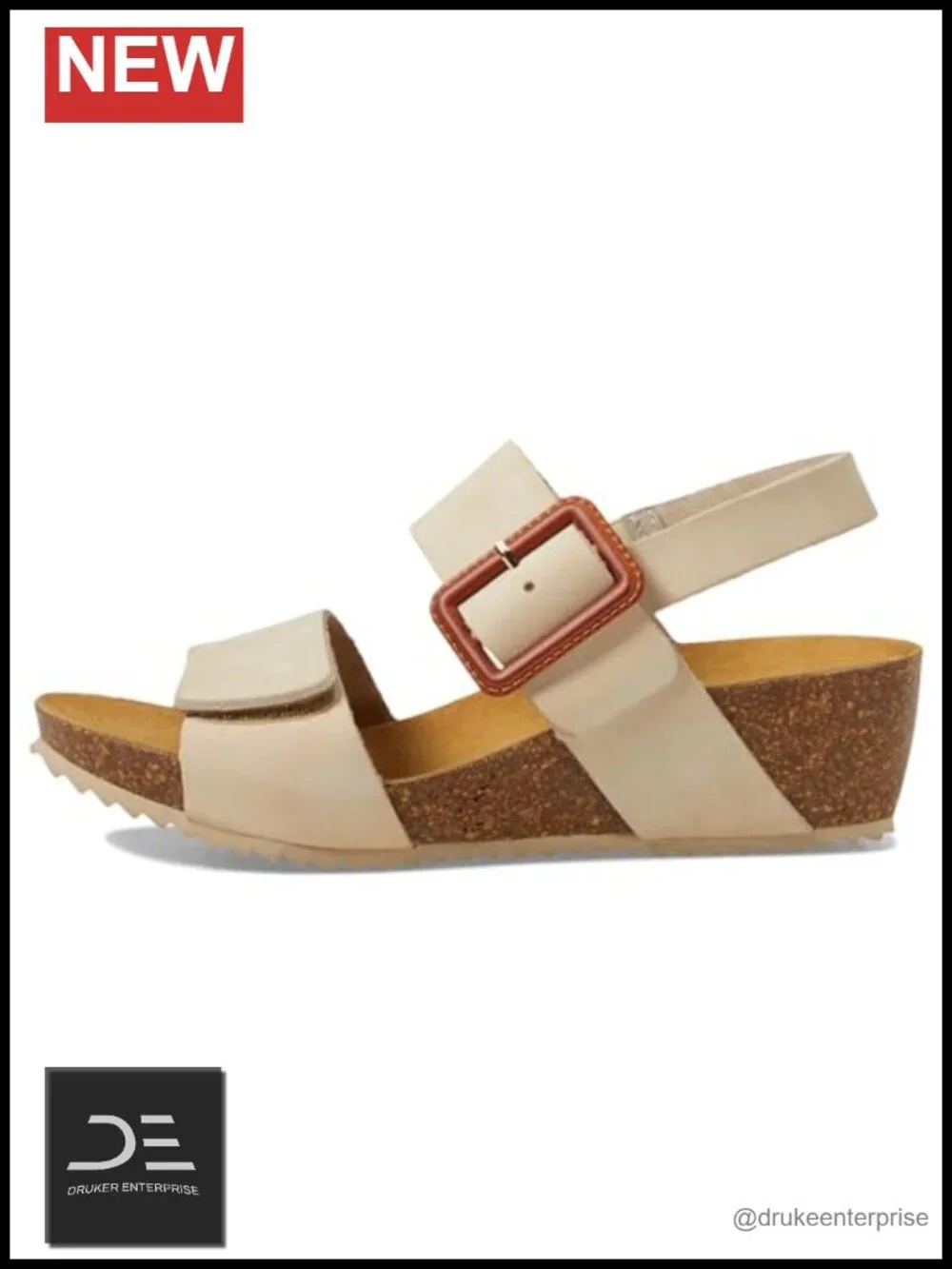 Leather Wedge Sandals Slingback Hook Loop Closure Round Toe Comfortable